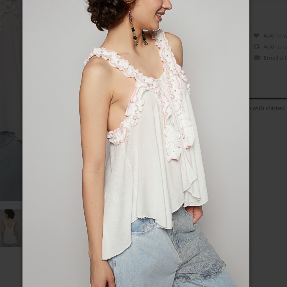 🆕 POL White and Pink Ruffle Tank Top with Pearl Accents. L. NWT!💥 - Picture 3 of 5